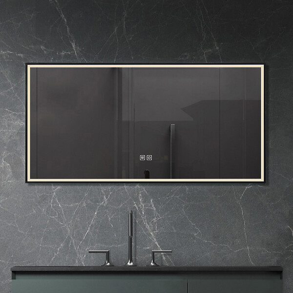 LUXURYBAIN - LuxuryBain- Miroir de salle de bain LED 110x60cm anti buée avec cadre en aluminium noir LB-126080-110-60 - large