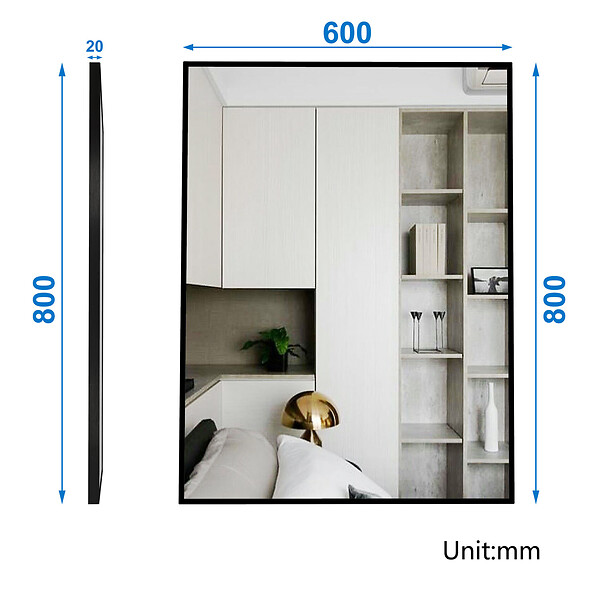 AICA SANITAIRE - Miroir d'or rectangulaire  mat suspendu horizontalement et verticalement 80*60cm - large