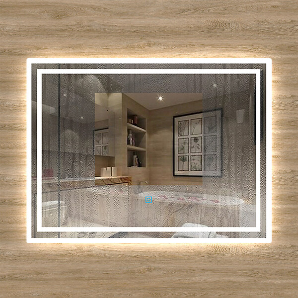 AICA SANITAIRE - Aica sanitaire Miroir simple de salle de bain lumineux LED avec anti-buée et interrupteur tactile intégré 70x50cm - large