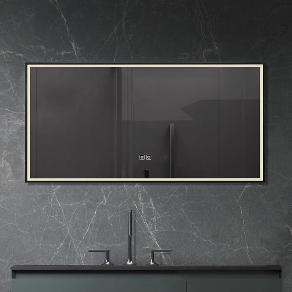 LUXURYBAIN - LuxuryBain- Miroir de salle de bain LED 120x60cm anti buée avec cadre en aluminium noir LB-126080-60-120 - large