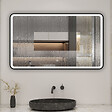 AICA SANITAIRE - AICA miroir de salle de bain LED 100x60cm avec cadre noir, tricolore + anti-buée + mémoire + gradation infinie - vignette