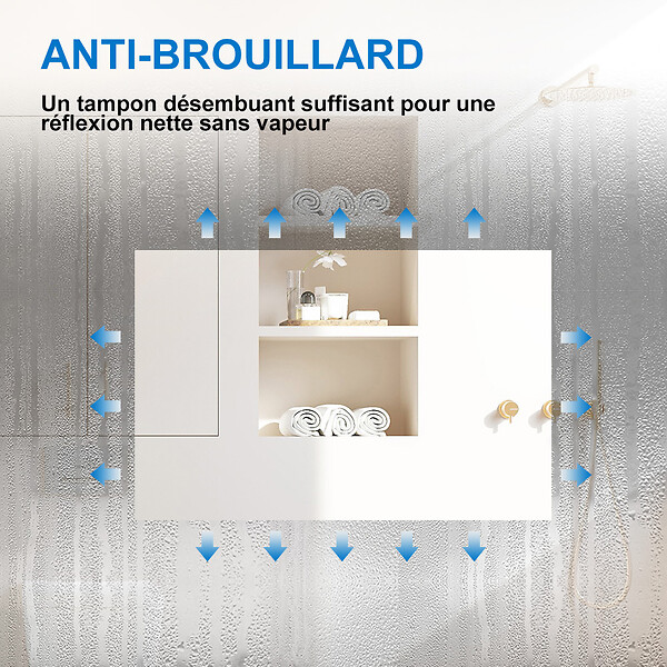 AICA SANITAIRE - AICA Miroir de salle de bain LED dimmable, avec mémoire et anti-buée, 100x80cm, IP44 - large
