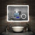 AICA SANITAIRE - AICA Miroir simple de salle de bain tricolore réglable LED avec bluetooth, anti-buée et miroir grossissant,horizontal 100*60cm - vignette