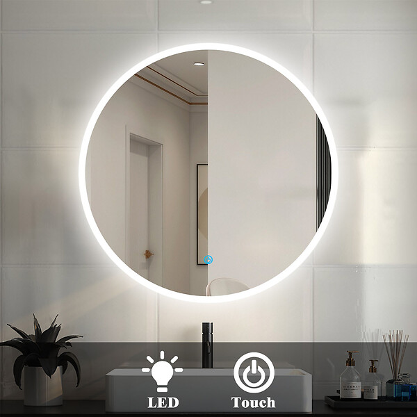 AICA SANITAIRE - AICA Miroir Salle de Bain LED Rond Tactile Suspendu Vertical 60x60cm - large