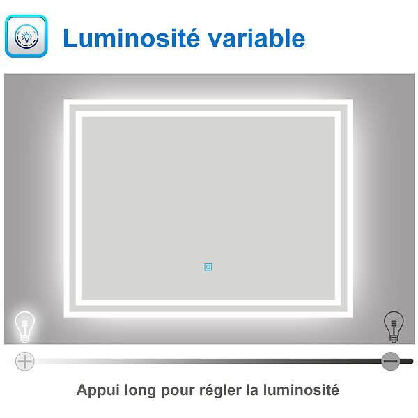 AICA SANITAIRE - AICA Miroir lumineux dimmable, 60x50cm, avec mémoire, salle de bain anti-buée, 6000k blanc froid, IP44 - large