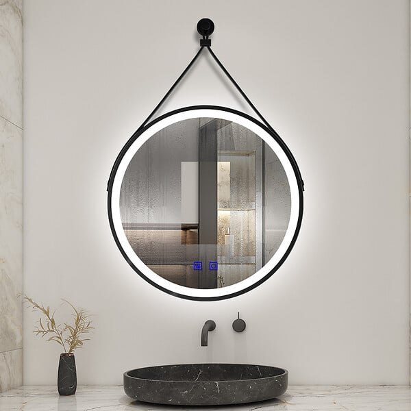 AICA SANITAIRE - Miroir de salle de bain avec ceinture 80cm tactile + anti-buée + 3 couleurs + fonction mémoire - large