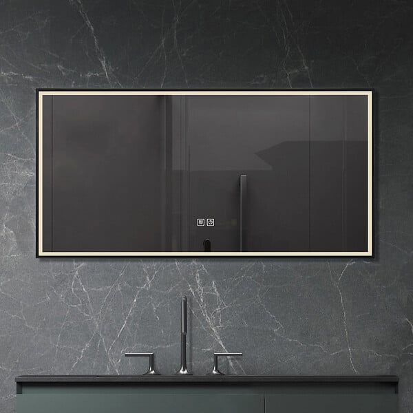 LUXURYBAIN - LuxuryBain- Miroir de salle de bain LED 90x60cm anti buée avec cadre en aluminium noir LB-126080-90-60 - large