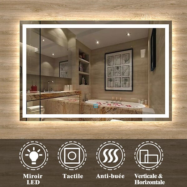 AICA SANITAIRE - Aica sanitaire Miroir de salle de bain lumineux LED avec anti-buée et interrupteur tactile intégré 140x70cm - large