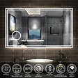 AICA SANITAIRE - AICA Miroir de salle de bain LED 120x70cm Tricolor anti-buée avec bluetooth simple, horloge et miroir grossissant 3x - vignette