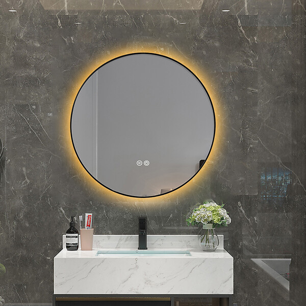 LUXURYBAIN - Miroir salle de bain LED rond 90cm anti buée avec cadre noir LB-4647BA - large