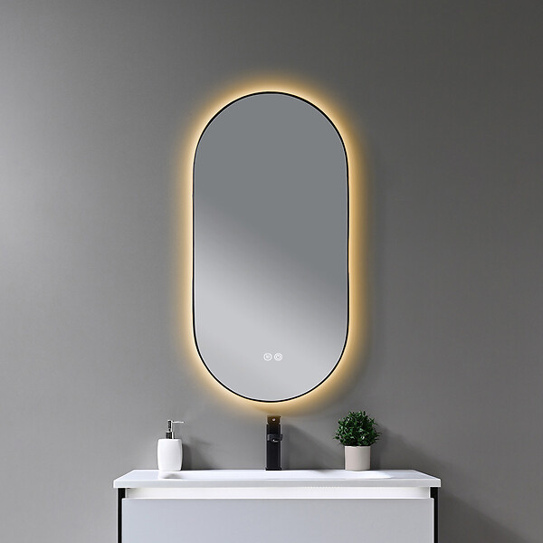 LUXURYBAIN - LuxuryBain- Miroir de salle de bain LED 45x90cm ovale anti buée avec cadre en aluminium noir - large