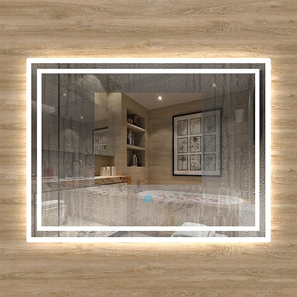 AICA SANITAIRE - Aica sanitaire 60x50cm Miroir de salle de bain lumineux LED avec anti-buée et interrupteur tactile intégré - large