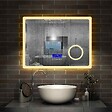 AICA SANITAIRE - AICA Miroir simple de salle de bain tricolore réglable LED avec bluetooth, anti-buée et miroir grossissant, horizontal 80*60cm - vignette