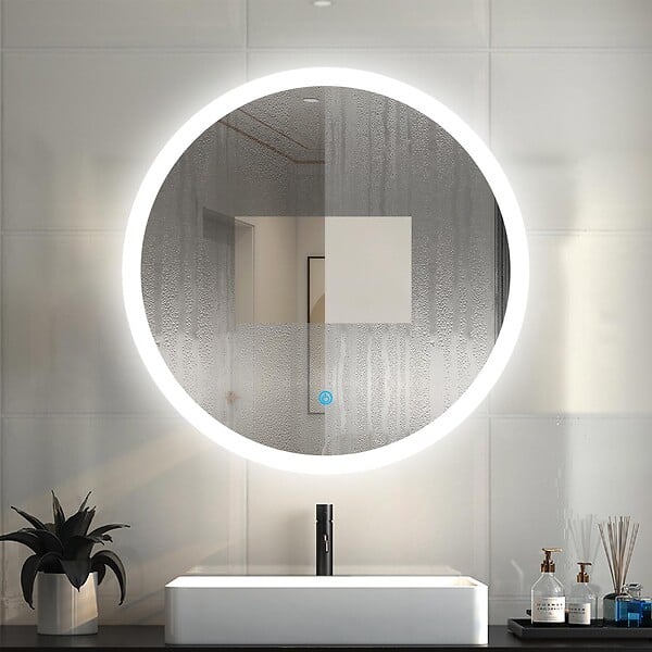 AICA SANITAIRE - AICA Miroir de salle de bain rond LED touchable et anti-buée suspendu vertical 60x60cm - large