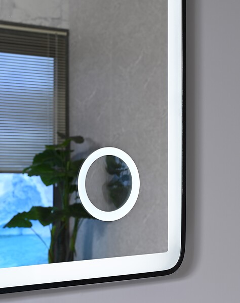 LUXURYBAIN - Miroir salle de bain LED 50x70cm avec cadre noir et loupe grossissante x3 - large