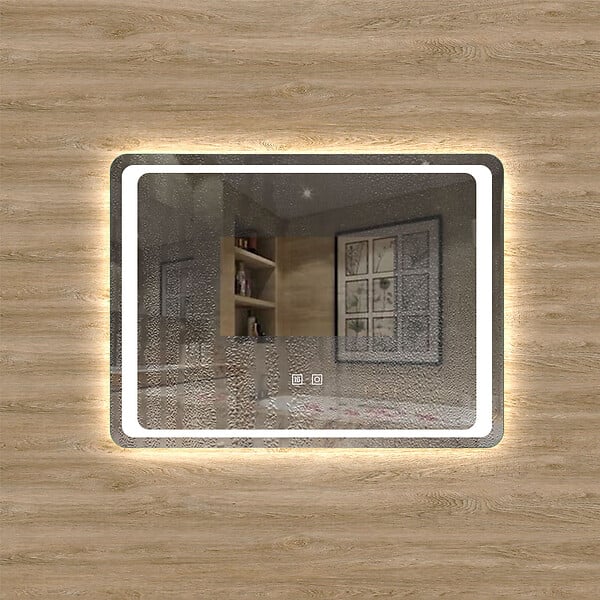 AICA SANITAIRE - Aica sanitaire Miroir salle de bain lumineux LED avec anti-buée et interrupteur tactile intégré 80x60cm - large