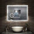 AICA SANITAIRE - Simple Bluetooth LED miroir de salle de bain tricolore tactile avec anti-buée et horloge et miroir grossissant 3x, suspendu horizontalement 120x70cm - vignette