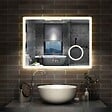 AICA SANITAIRE - AICA Miroir salle de bain à horloge LED tricolore réglable avec miroir anti-buée et grossissant,horizontal 80*60cm - vignette