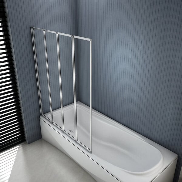 AICA SANITAIRE - Pare-baignoire 100x140cm à 4 volets, paroi pivotante et pliante 180°, écran de douche en 4mm verre securit et transparent - large