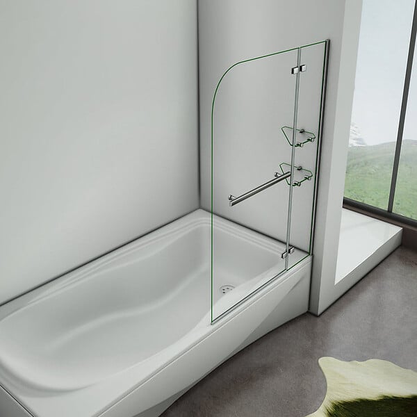 AICA SANITAIRE - Pare-baignoire pivotant 120x140cm écran de baignoire pivotant à 90°， paroi de baignoire ne verre securit, avec porte-serviette, 2 étagères - large