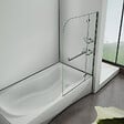 AICA SANITAIRE - Pare-baignoire pivotant 120x140cm écran de baignoire pivotant à 90°， paroi de baignoire ne verre securit, avec porte-serviette, 2 étagères - vignette