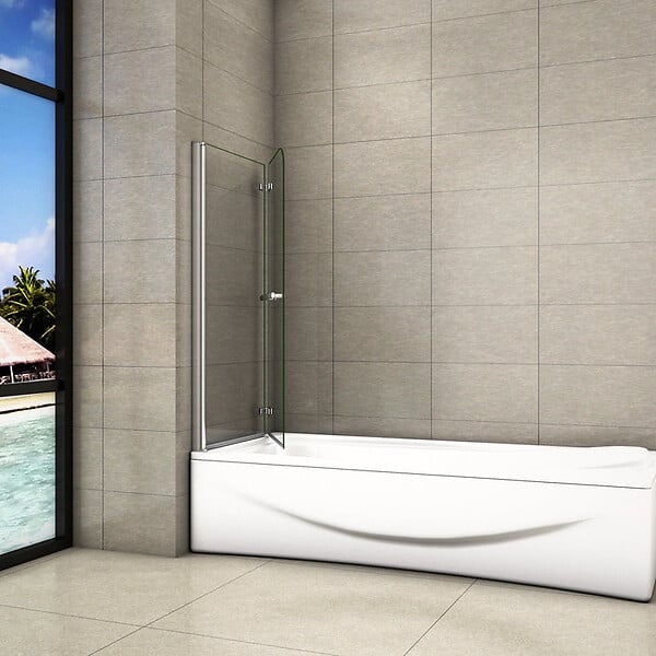 AICA SANITAIRE - Pare-baignoire 120x140cm paroi pivotante 180° et pliante, écran de baignoire en 6mm verre anticalcaire avec poignée en Inox - large