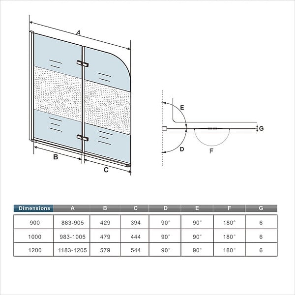 AICA SANITAIRE - Pare-baignoire 90x140cm pivotant et pliant, verre anticalcaire et sablé au centre, écran paroi de baignoire installée à gauche - large