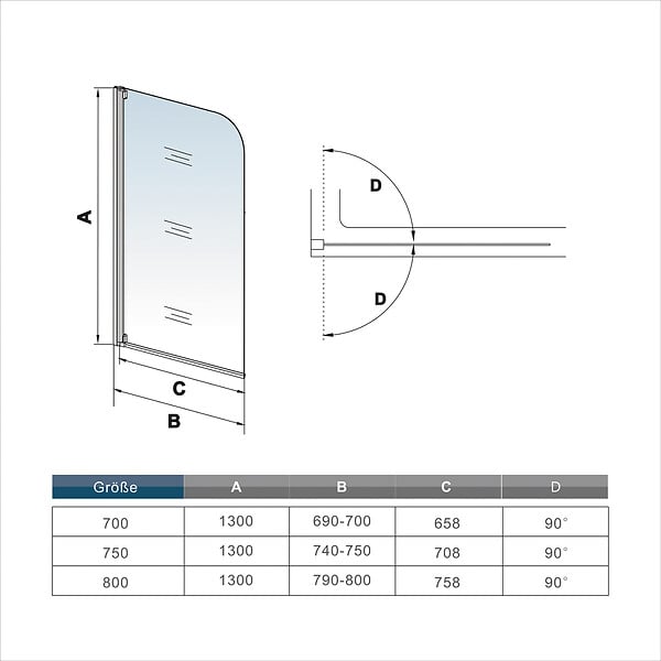 AICA SANITAIRE - AICA pare-baignoire 70x130cm profilé blanc écran paroi pivotante - large