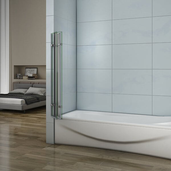 AICA SANITAIRE - Pare-baignoire 130cm Hauteur 140cm, paroi de baignoire pivotante et pliante, 3 volets, écran de douche en verre anticalcaire - large