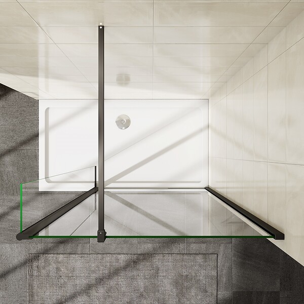 AICA SANITAIRE - AICA paroi de douche industrielle noire 90x200cm avec un retour pivotant 30cm livré avec une barre de stabilisation 90cm - large