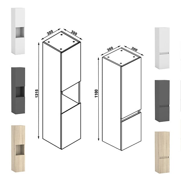 AICA SANITAIRE - Ensemble meuble Salle de Bain 100cm avec colonne + miroir lumineux 3 couleurs Anthracite - large