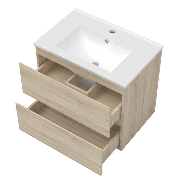 AICA SANITAIRE - Ensemble meuble salle de Bain 80cm avec colonne et miroir mural lumineux 3 couleurs Chêne Wotan - large