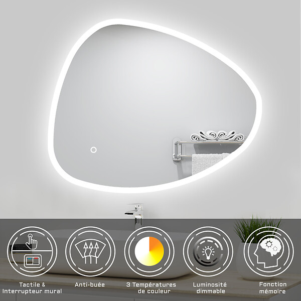 AICA SANITAIRE - Ensemble meubles Salle de Bain 80cm vasque + miroir 3 couleurs lumineux Chêne Wotan - large