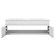 AICA SANITAIRE - Ensemble meuble Salle de Bain 120cm Blanc double vasque + miroir lumineux 3 couleurs + dimmable - vignette