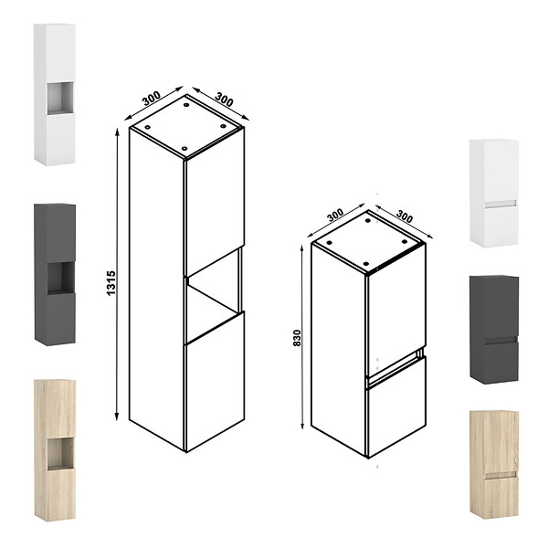 AICA SANITAIRE - Ensemble meuble salle de Bain 120cm avec colonne + miroir mural lumineux 3 couleurs Anthracite - large