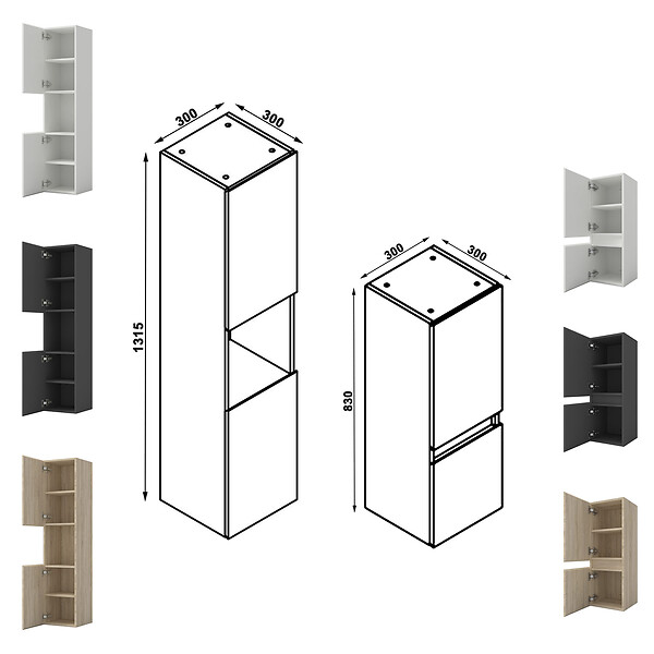 AICA SANITAIRE - Ensemble meuble de salle de bain 120cm, double vasque + colonne + LED miroir rectangulaire,blanc - large