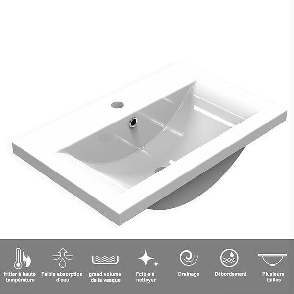 AICA SANITAIRE - Aica Sanitaire 99(L)x44.5(P)x52(H)cm Meuble salle de bain blanc avec 2 tiroirs à une fermeture amortie avec une vasque à suspendre - large