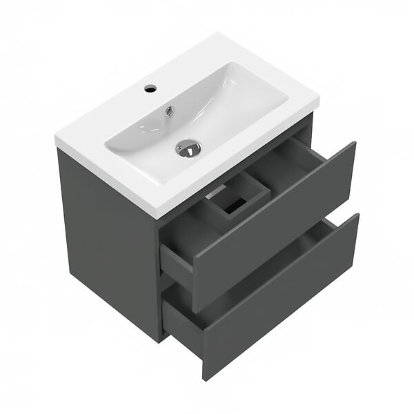 AICA SANITAIRE - AICA Meuble de salle de bain anthracite 50cm, suspendu avec 2 tiroirs - large