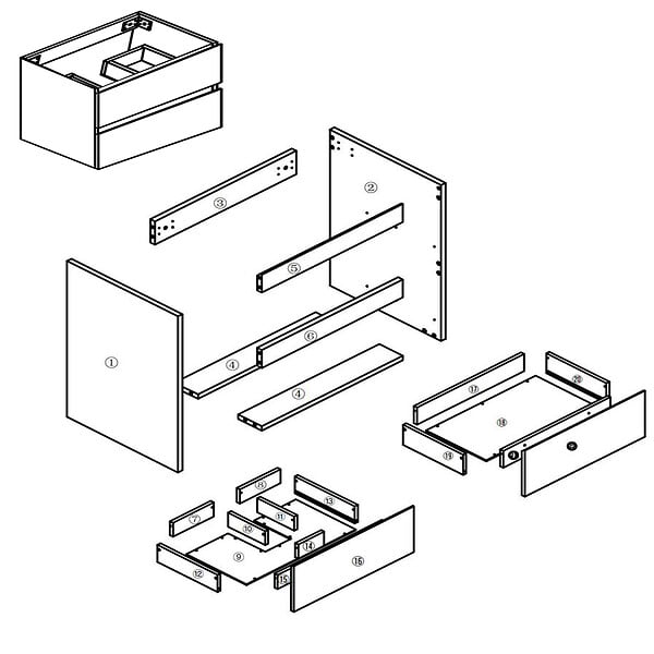 AICA SANITAIRE - AICA Meuble de salle de bain blanc 100cm, suspendu avec 2 tiroirs - large