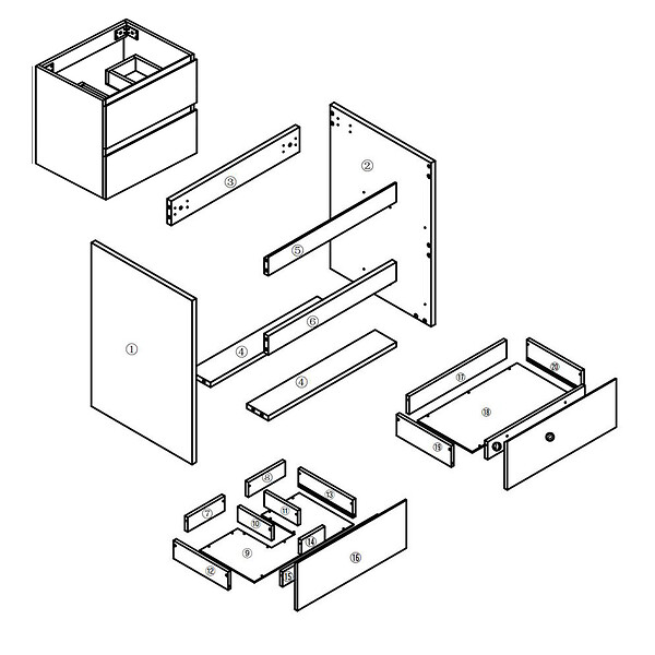 AICA SANITAIRE - AICA Meuble de salle de bain chêne 60cm, suspendu avec 2 tiroirs - large