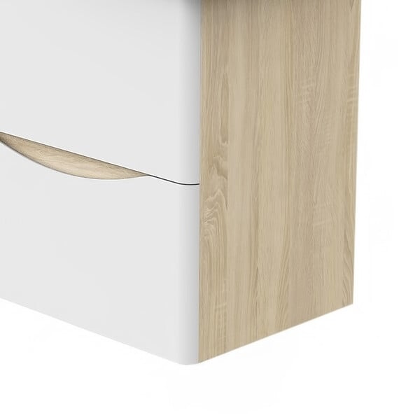 AICA SANITAIRE - AICA Meuble de salle de bain 50cm avec 2 tiroirs, suspendu Blanc + Chêne - large