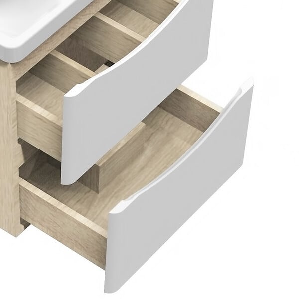 AICA SANITAIRE - AICA Meuble de salle de bain 50cm avec 2 tiroirs, suspendu Blanc + Chêne - large