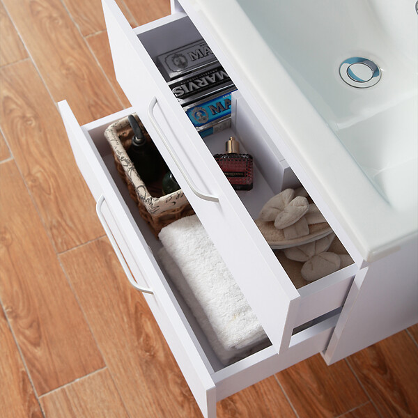 AICA SANITAIRE - AICA Meuble de salle de bain 60cm avec 2 tiroirs, suspendu blanc - large