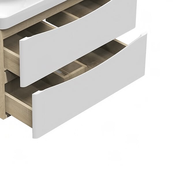 AICA SANITAIRE - AICA Meuble de salle de bain 80cm avec 2 tiroirs, suspendu Blanc + Chêne - large