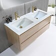 LUXURYBAIN - Meuble salle de bain double vasque 120cm bois naturel et effet marbre blanc avec miroir LED LB-8475C-120 - vignette
