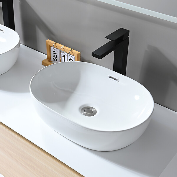 LUXURYBAIN - Meuble salle de bain double vasque 140cm blanc et bois avec miroir LED LB-5072 - large