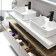 LUXURYBAIN - LuxuryBain - Meuble de salle de bain double vasque 140cm bois et effet marbre avec miroir led - vignette