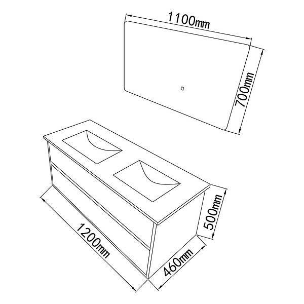 LUXURYBAIN - LuxuryBain - Meuble de salle de bain double vasque 120cm bois foncé avec miroir led - large
