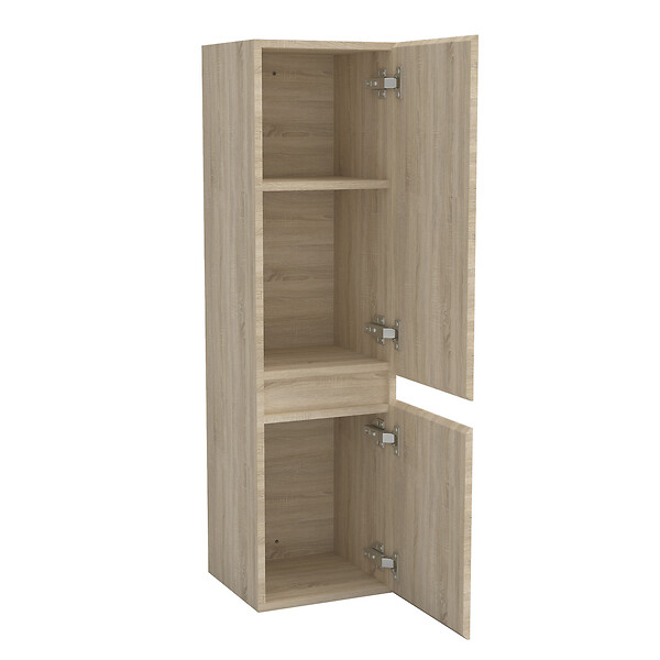 AICA SANITAIRE - AICA Ensemble meuble vasque L.60cm 2 tiroirs + lavabo + LED miroir rond 60cm + colonne,chêne easy - large
