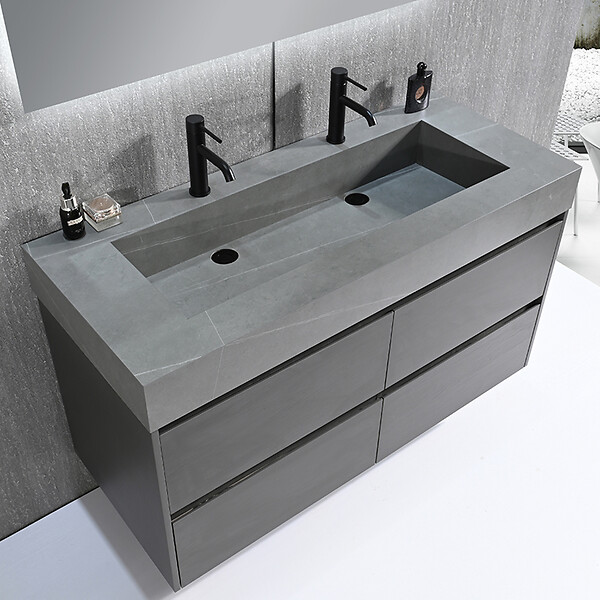 LUXURYBAIN - Meuble salle de bain double vasque 120cm gris et effet marbre gris avec miroir LED LB-8476G-120 - large